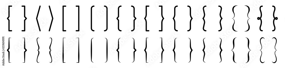 Bracket icon collection. Black bracket set. Set of Text brackets design.Icons vintage typography symbol.Vector illustration
