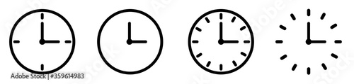 Vector Time and Clock icons set.Clocks icon collection design. Horizontal set of analog clock icon symbol .Circle arrow icon.Vector illustration. photo