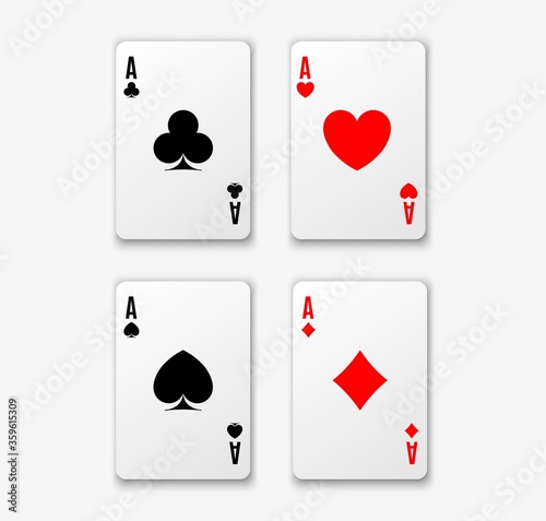 Four aces. Poker winning hand. Heart ace.