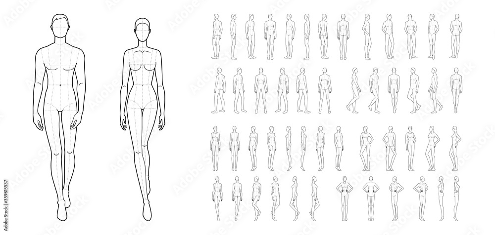 Fashion template of 50 men and women.
