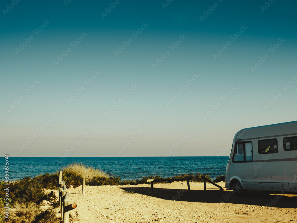 Camper car on beach, camping on nature