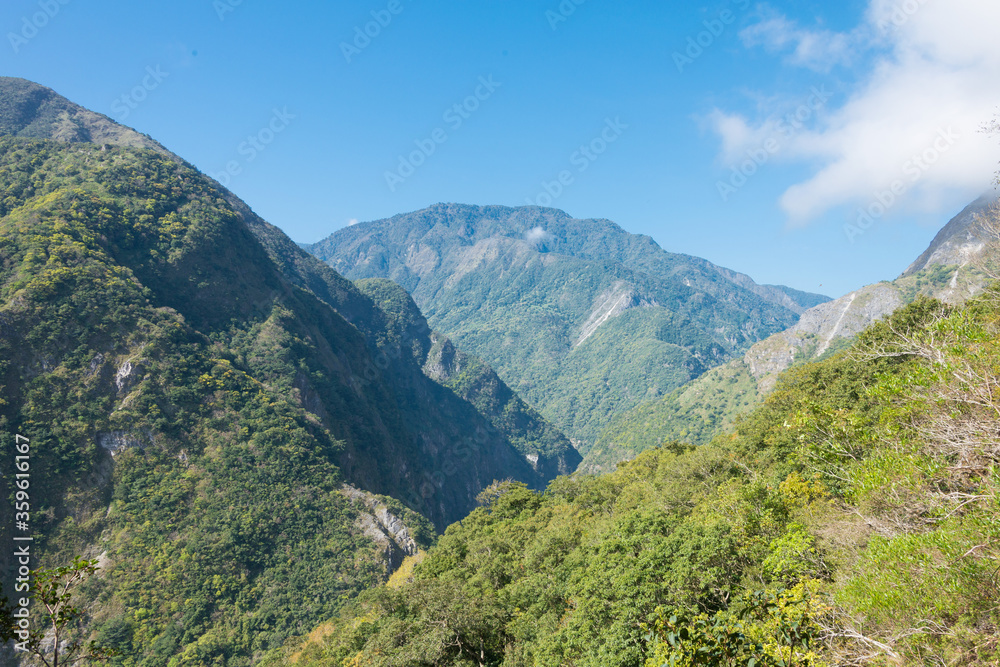 Beautiful scenic view from Zhuilu Old Road in Taroko National Park, Xiulin, Hualien, Taiwan.