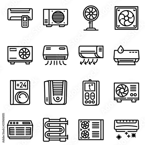 Conditioner icons set. Outline set of conditioner vector icons for web design isolated on white background