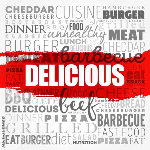 DELICIOUS word cloud collage, fast food concept background
