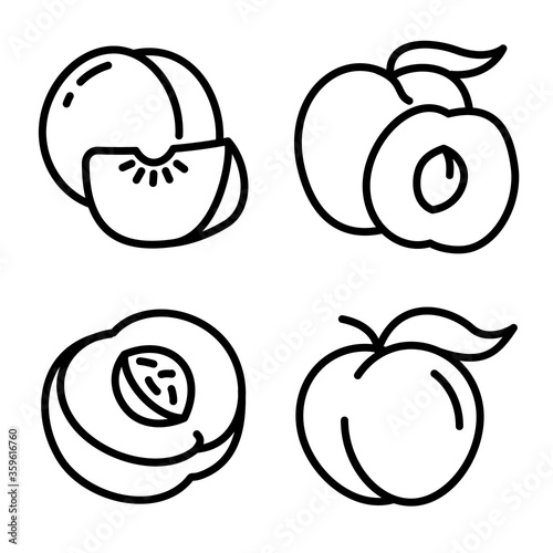 Peach icons set. Outline set of peach vector icons for web design isolated on white background