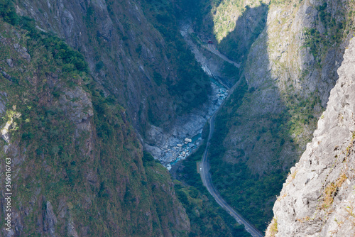 Beautiful scenic view from Zhuilu Cliff in Taroko National Park, Xiulin, Hualien, Taiwan.