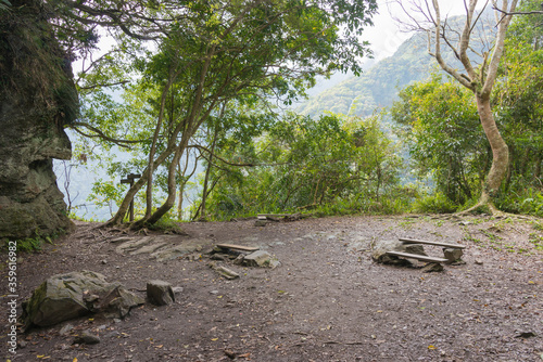 Cliff Outpost Remains at Zhuilu Old Road in Taroko National Park, Xiulin, Hualien, Taiwan. photo