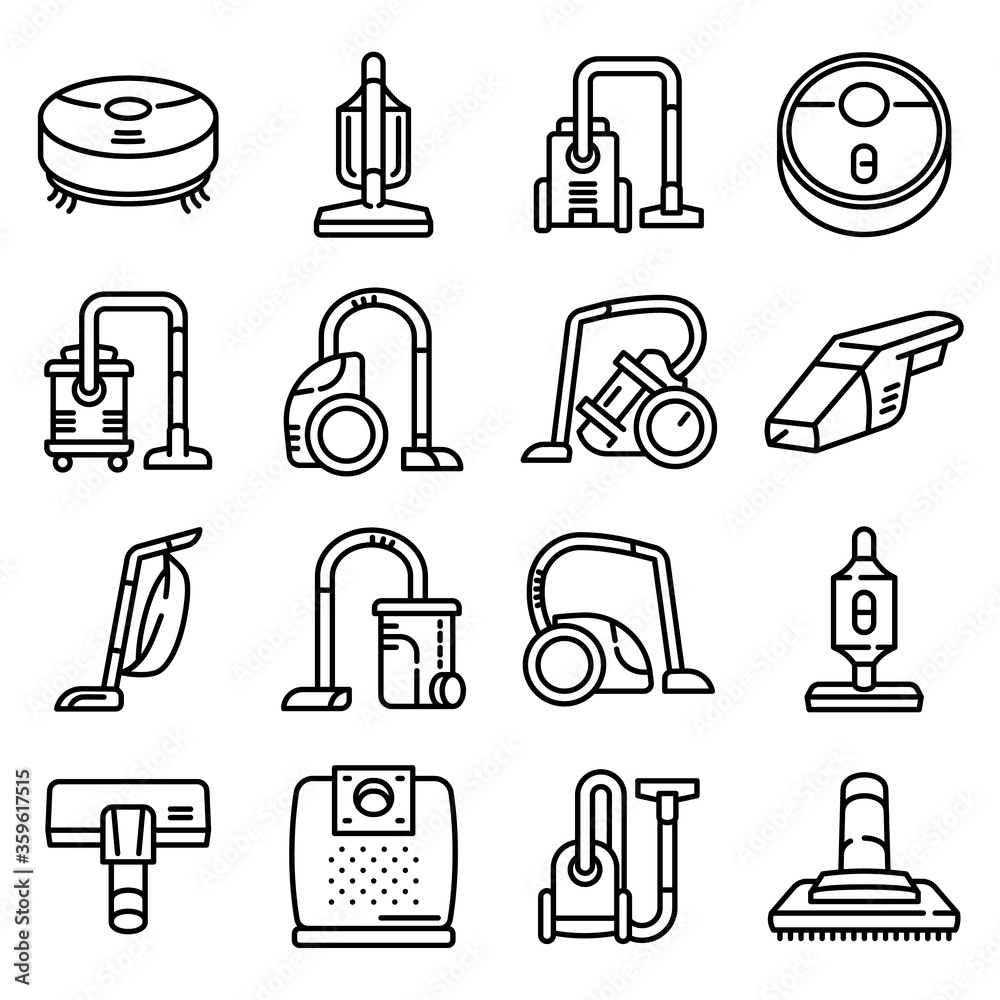 Vacuum cleaner icons set. Outline set of vacuum cleaner vector icons for web design isolated on white background Vacuum cleaner icons set. Outline set of vacuum cleaner vector icons for web design isolated on white background