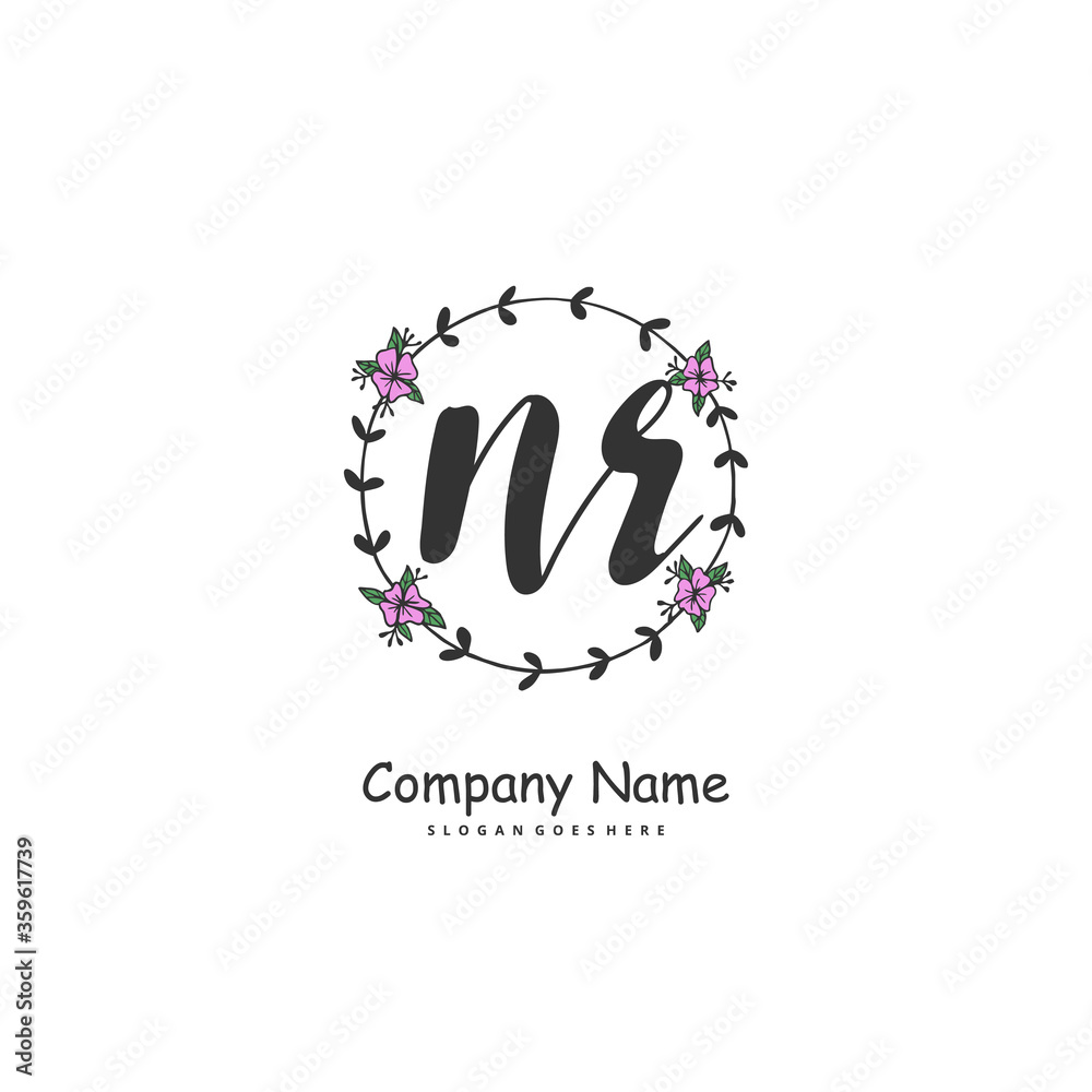 Fototapeta premium N R NR Initial handwriting and signature logo design with circle. Beautiful design handwritten logo for fashion, team, wedding, luxury logo.