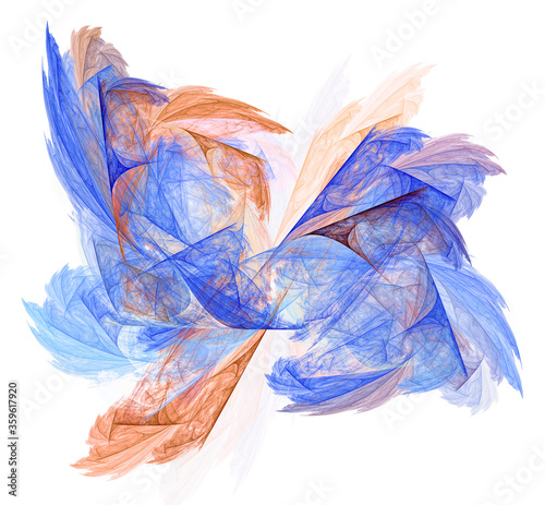 Abstract blue and beige splashes isolated on a white background. Bursts appear from the center. Graphic design element. 3D rendering. 3D illustration