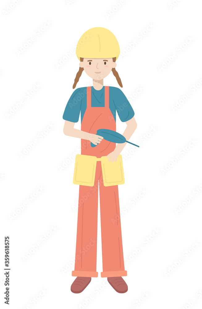 Female builder wearing uniform and helmet. Labour Day. Vector isolated