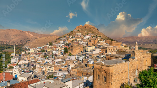 Town of Savur with old stone houses on a hill, Mardin, Turkey. photo
