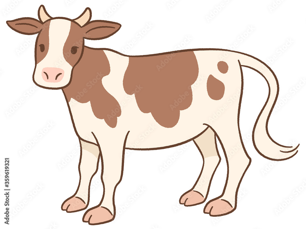 茶色い牛の手描き風イラスト