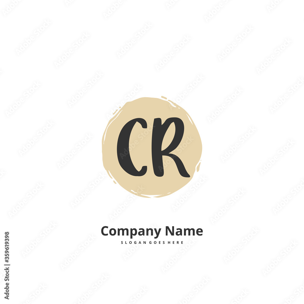 C R CR Initial handwriting and signature logo design with circle. Beautiful design handwritten logo for fashion, team, wedding, luxury logo.
