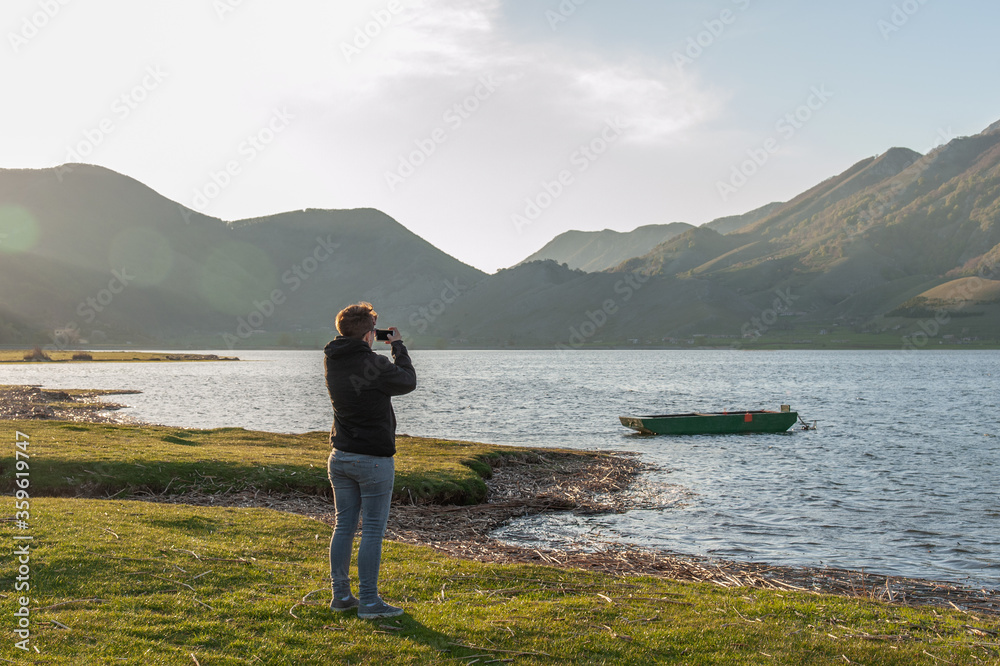 woman on the lake