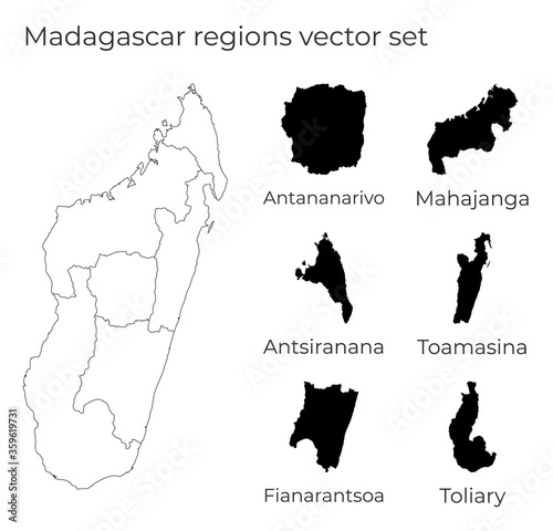 Madagascar map with shapes of regions. Blank vector map of the country with regions. Borders of the country for your infographic. Vector illustration.