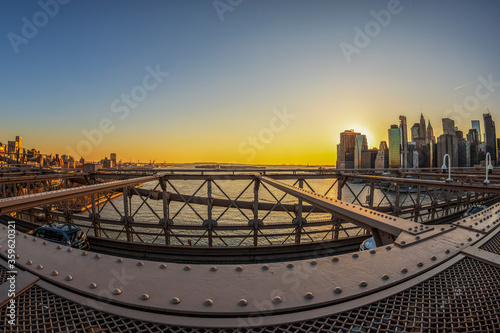 Large angle view of Brooklyn bridge in afternoon light