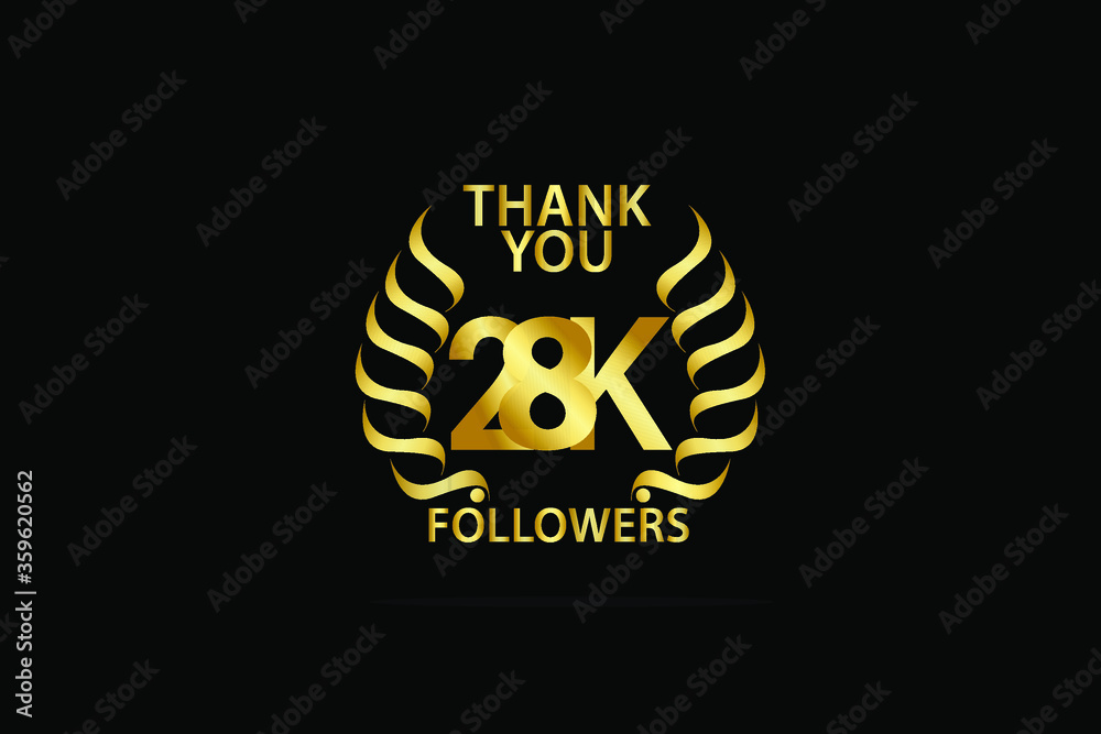 28K,28.000 Follower Thank you anniversary logo with golden and isolated on black background for social media, internet - Vector