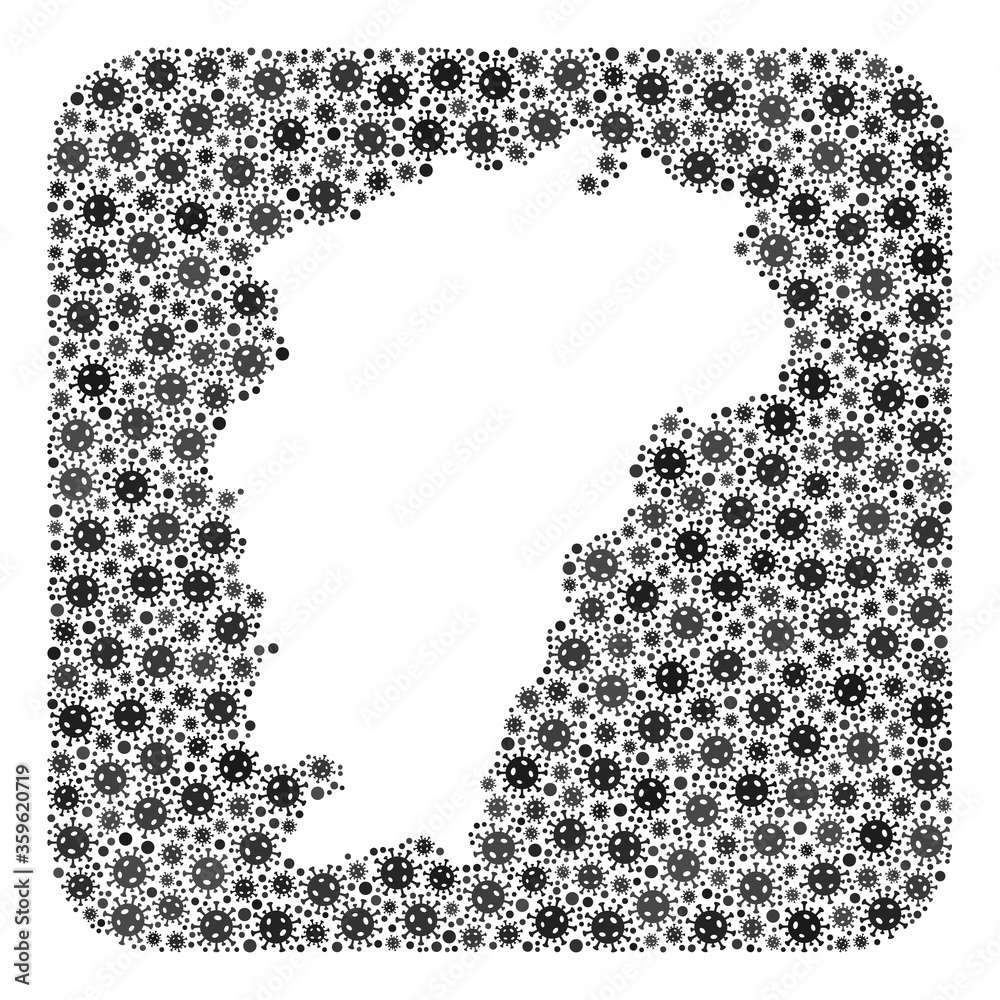 Covid-2019 virus Map of Jiangxi Province mosaic composed with rounded square and stencil. Vector Map of Jiangxi Province mosaic of covid-2019 items in variable sizes and gray color hues. Covid-2019 virus Map of Jiangxi Province mosaic composed with rounded square and stencil. Vector Map of Jiangxi Province mosaic of covid-2019 items in variable sizes and gray color hues.