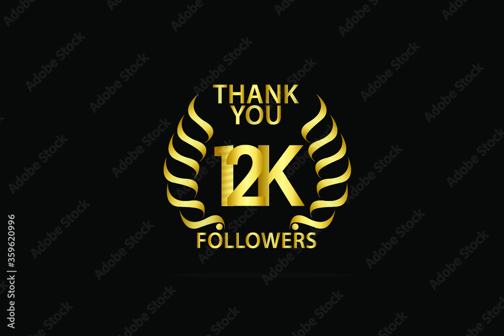 Fototapeta premium 12K,12.000 Follower Thank you anniversary logo with golden and isolated on black background for social media, internet - Vector