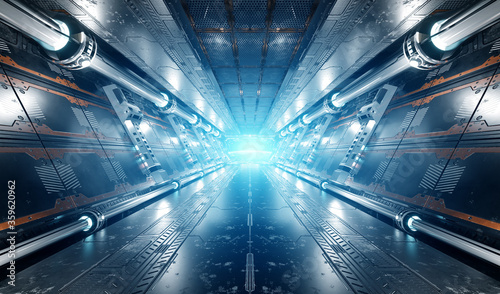 Fototapeta Naklejka Na Ścianę i Meble -  White and silver futuristic spaceship interior with window view on planet Earth 3d rendering