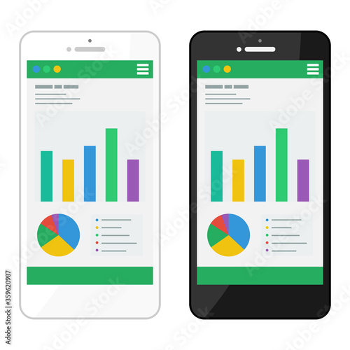 スマホ スマートフォン グラフ画面 セット イラスト
