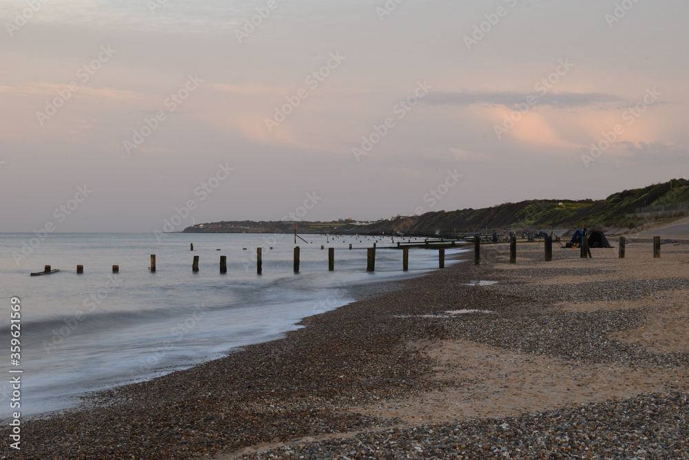 Fototapeta premium Sunset/dusk at Gorleston beach, Norfolk, UK