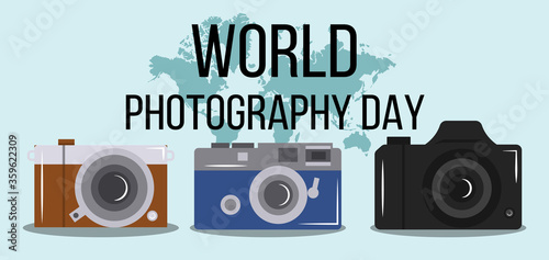 World photography day illustration. Simple vector of Photography day background set for UI and UX, website or mobile application on colorful background