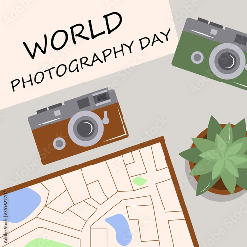 World photography day illustration. Simple vector of Photography day background set for UI and UX, website or mobile application on colorful background