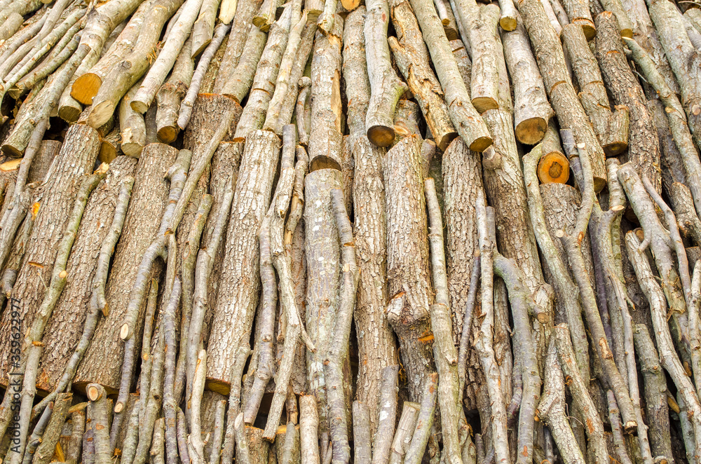 Chopped wood for the fireplace close-up. Wooden logs. Autumn natural background. Copy space. Selective focus image. Chopped wood for the fireplace close-up. Wooden logs. Autumn natural background. Copy space. Selective focus image.