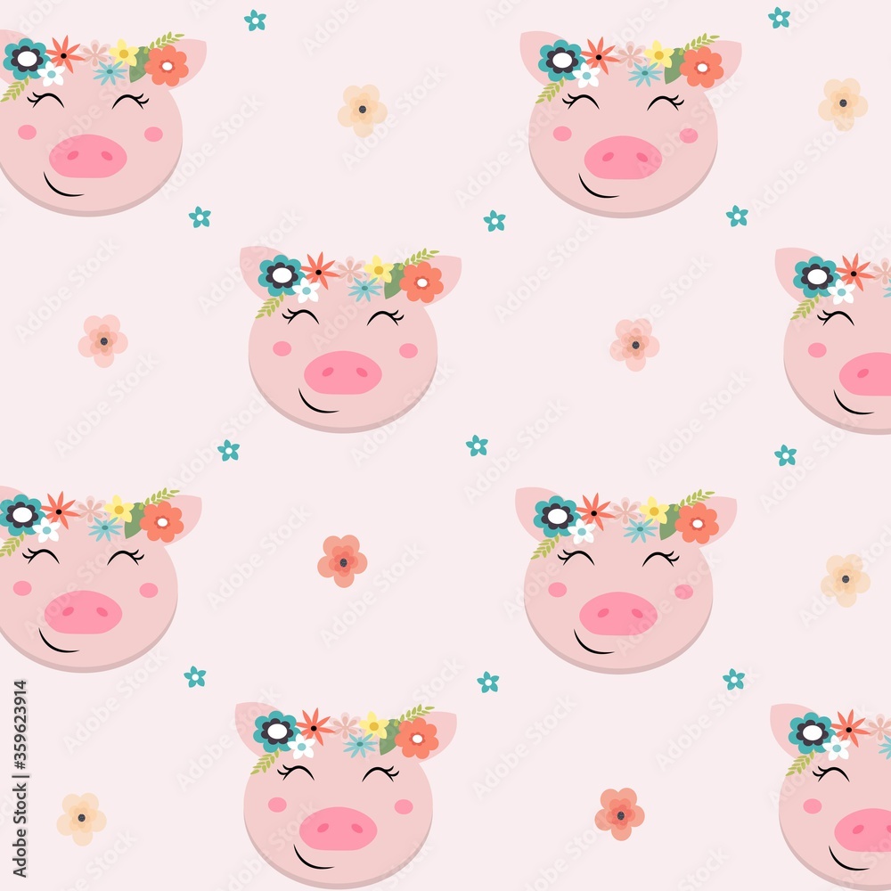 seamless pattern with funny pigs