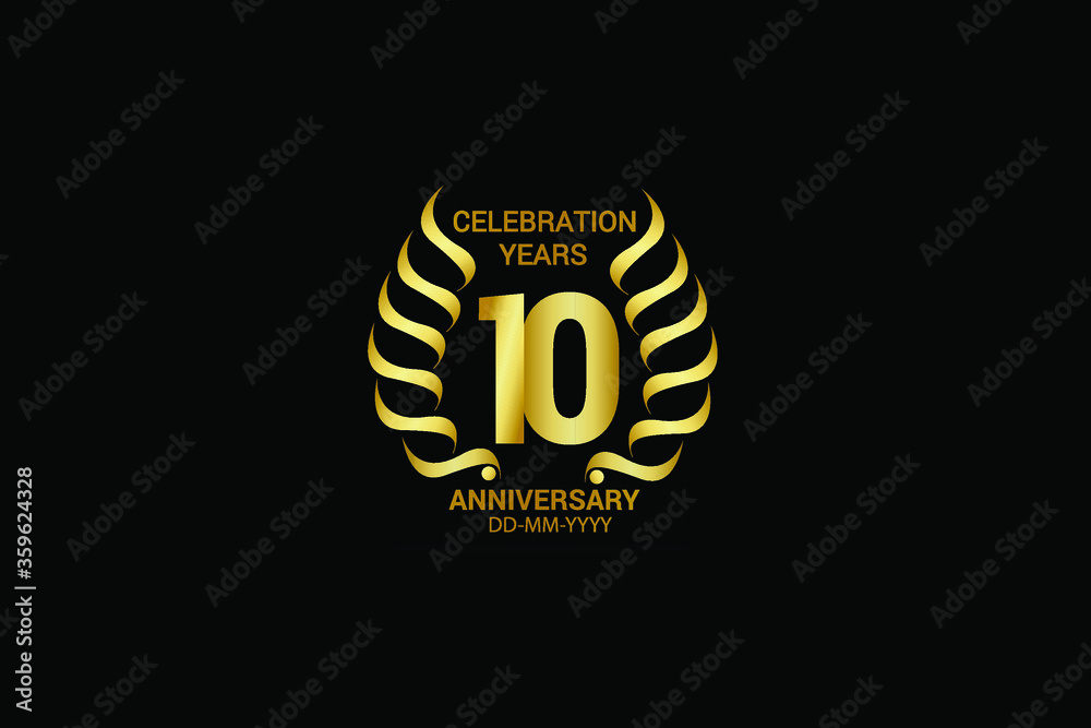 10 year minimalist logo years, jubilee, greeting card. Birthday invitation. Sign wings Line Gold space vector illustration on black background - Vector 10 year minimalist logo years, jubilee, greeting card. Birthday invitation. Sign wings Line Gold space vector illustration on black background - Vector