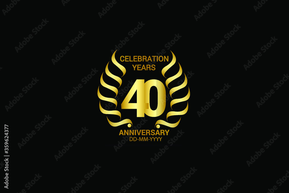 40 year minimalist logo years, jubilee, greeting card. Birthday invitation. Sign wings Line Gold space vector illustration on black background - Vector