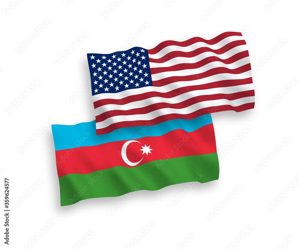 Fototapeta premium Flags of Azerbaijan and America on a white background