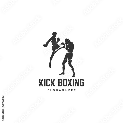 kick boxing silhouette logo vector