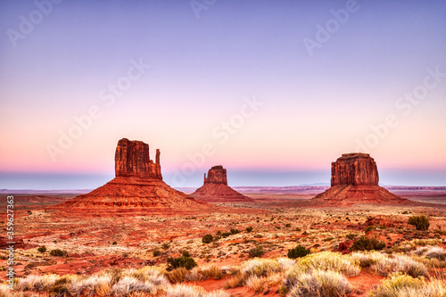 Monument Valley in Navajo National Park at Dusk  Border of Utah and Arizona