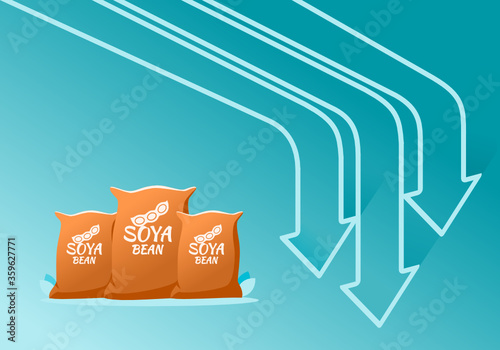 Soybean or Soya Bean Raw Food Material Price Value Stock Market Demand Decrease Drop Fall Down Statistic Report with Graph Chart Diagram Illustration Vector. Can be Used for Web, Infographic & Print