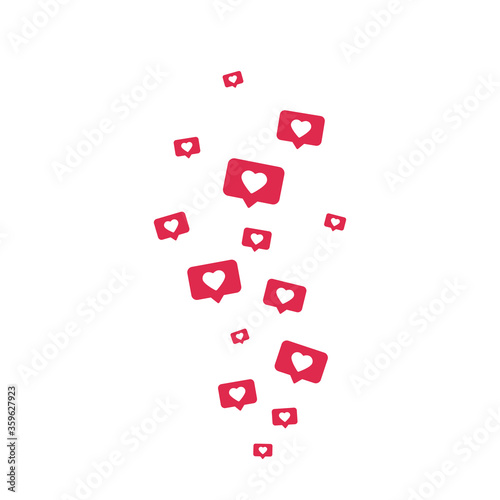 Like icons flying on white background. Social media elements. Counter notification border. Comment and follower symbol. Social network composition. Emoji reactions. Vector illustration
