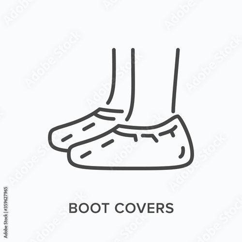Shoe covers flat line icon. Vector outline illustration of coronavirus PPE. Medical safety wear thin linear pictogram