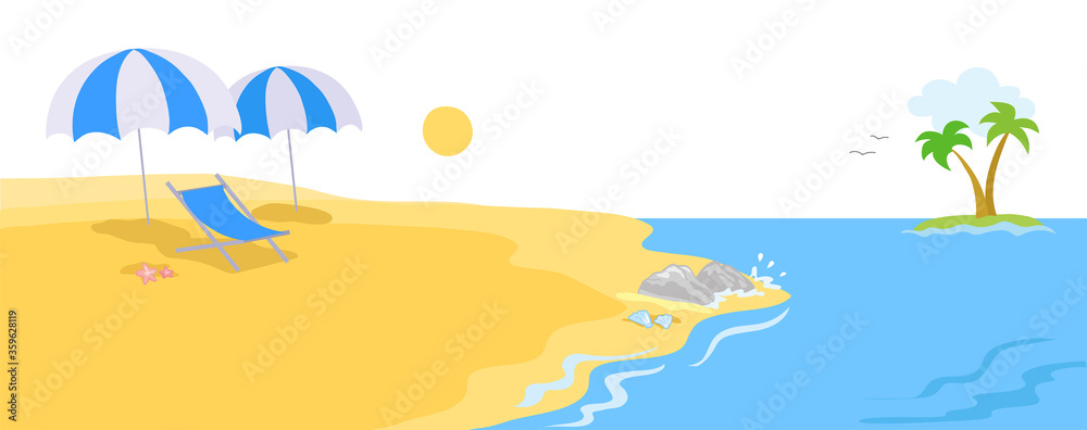 Peaceful seaside landscape with sand beach vector illustration