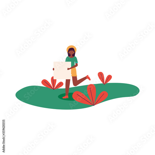 Woman with banner board vector design