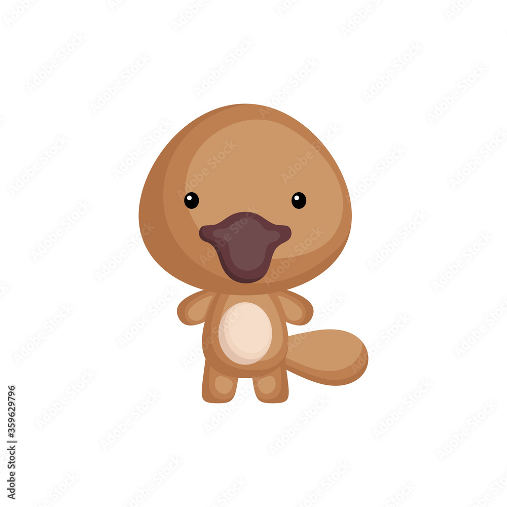 Cute funny baby platypus isolated on white background. Australian adorable animal character for design of album, scrapbook, card and invitation. Fun zoo. Flat cartoon colorful vector illustration. Cute funny baby platypus isolated on white background. Australian adorable animal character for design of album, scrapbook, card and invitation. Fun zoo. Flat cartoon colorful vector illustration.