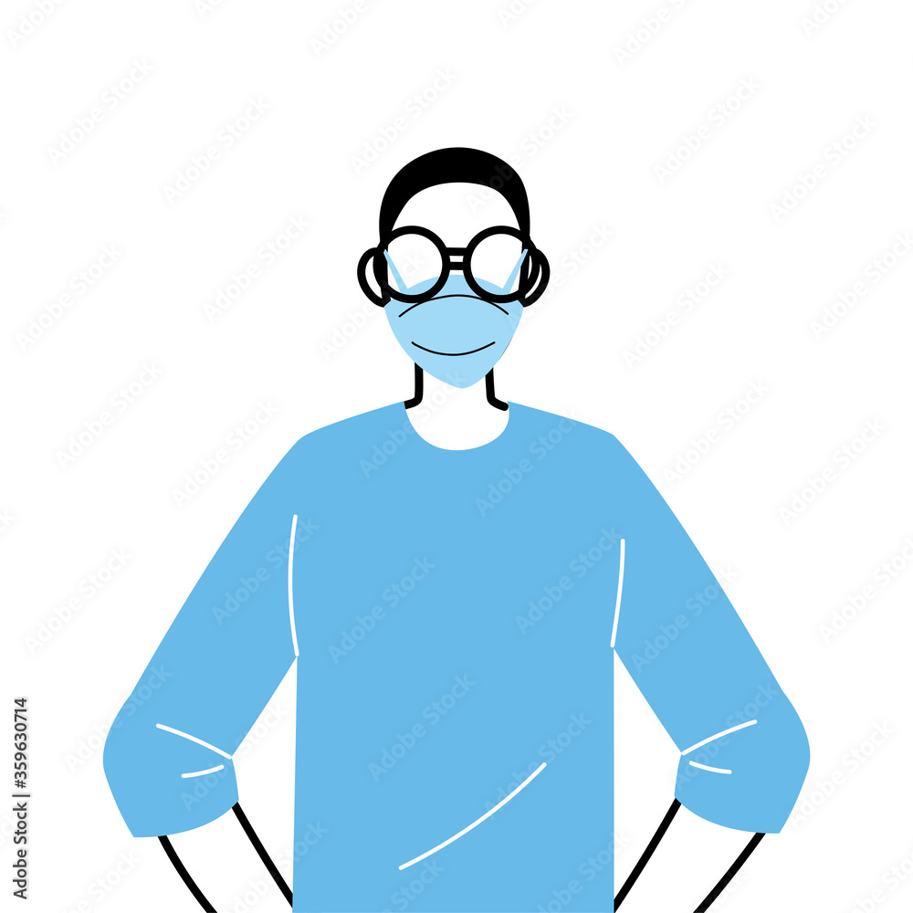 man in protective medical face mask, man wearing protection from coronavirus
