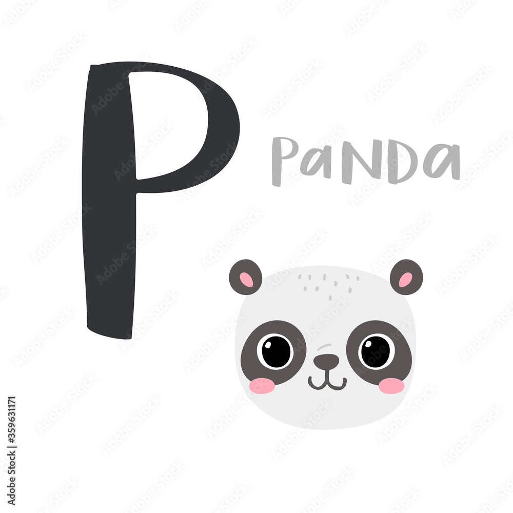 Cute children alphabet. Zoo ABC with animal face. Cartoon panda head ...