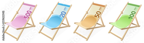 Collection de chaises longues billet de banque en euros (détouré)