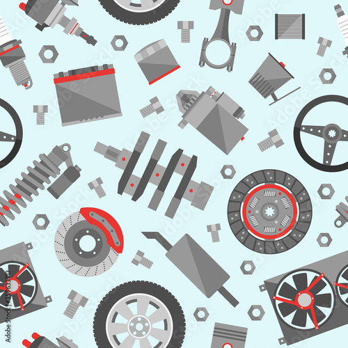 Auto spare parts seamless pattern. Car repair icon background in flat style texture