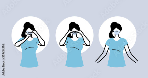 how to wear a mask correct, women presenting the correct method of wearing a medical mask