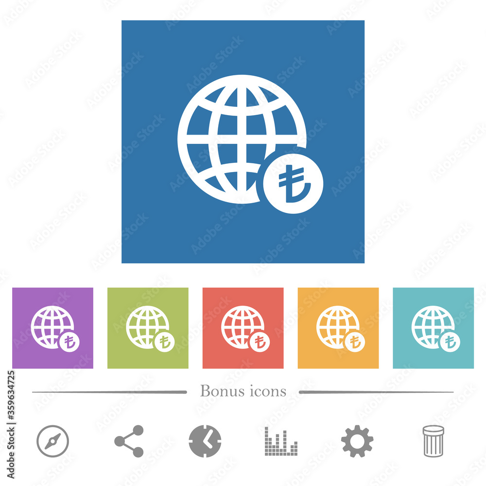 Online Lira payment flat white icons in square backgrounds Online Lira payment flat white icons in square backgrounds
