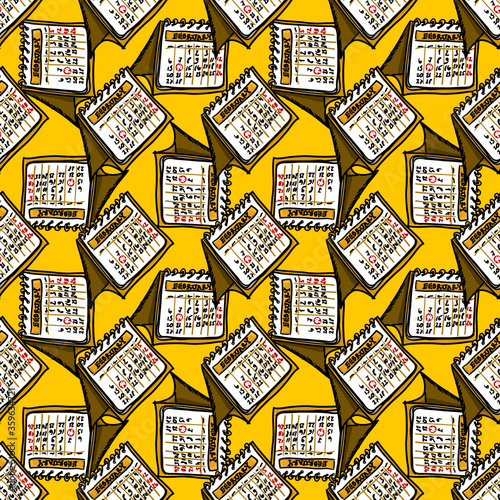 Calendar doodle february pattern 2020-2021. Hand drawn sketchy seamless pattern with different calendars.