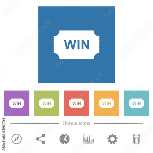 Winner ticket flat white icons in square backgrounds